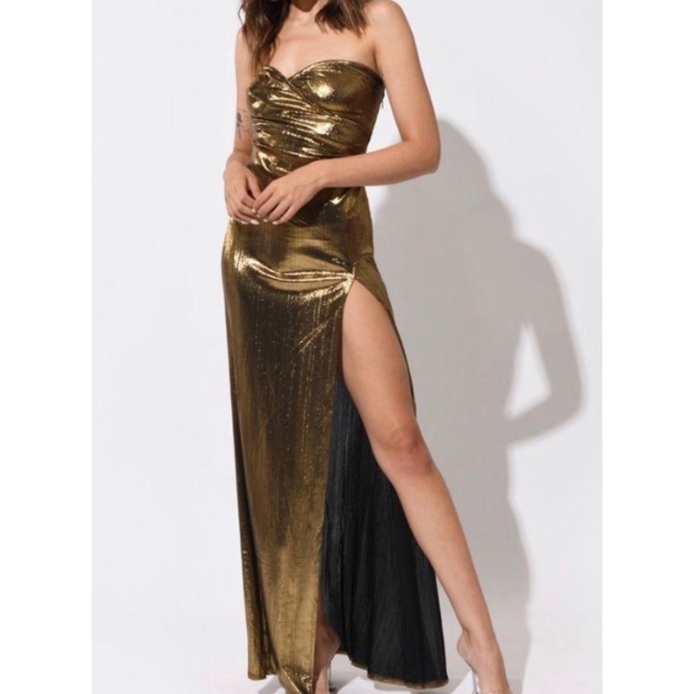Tobi Metallic Gold Strapless Gown